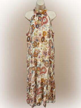 MSK Cream Paisley Floral Maxi Skirt with Orange and Blue Accents